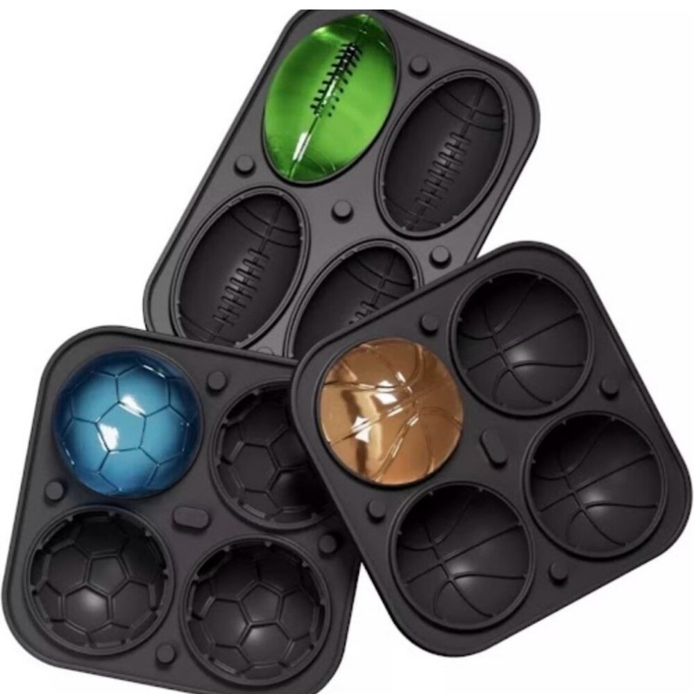 Sphere Ice Cube Mold with Lids, 3 Packs on Soccer, Basketball Shape